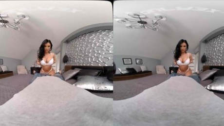VR porn video of busty babe Hoeny Demon blowing and getting fucked
