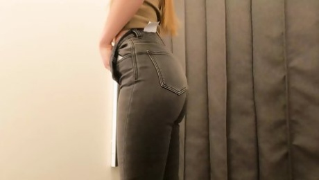 Fit girl try-on haul slim fit jeans, trousers. 4k