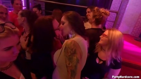 Bitchy girls are partying in the night club, getting and having group sex adventures